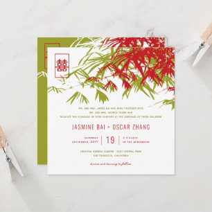 Bamboo Leaves Double Happiness Chinese Wedding Invitation