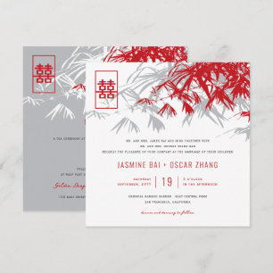 Bamboo Leaves Double Happiness Chinese Wedding Invitation