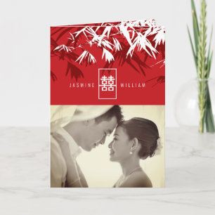 Bamboo Leaves Double Happiness Chinese Wedding Invitation