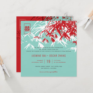 Bamboo Leaves Double Happiness Chinese Wedding Invitation