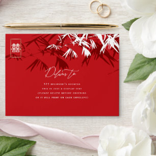 Bamboo Leaves Double Happiness Wedding Envelope