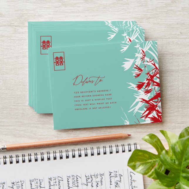Bamboo Leaves Double Happiness Wedding Envelope (Stacked)