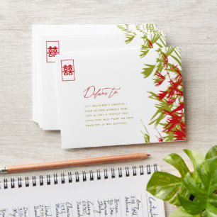 Bamboo Leaves Double Happiness Wedding Envelope