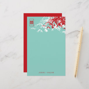 Bamboo Leaves + Double Xi Blue Wedding Stationery