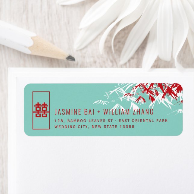 Bamboo Leaves Modern Asian Wedding Address Labels (Insitu)