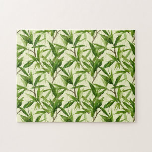 Bamboo Leaves Pattern Green Jigsaw Puzzle