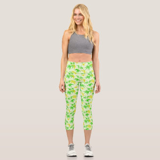 Bamboo leaves summer pattern capri leggings
