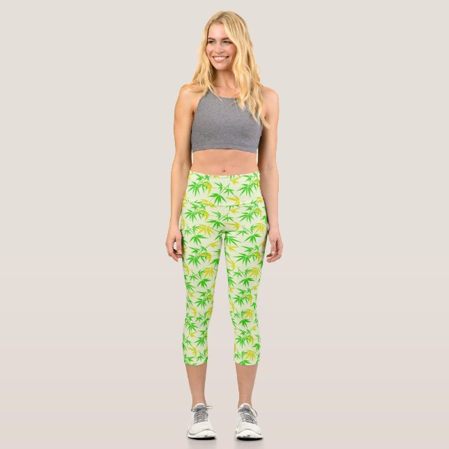 Bamboo leaves summer pattern capri leggings (Front)