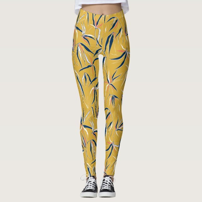 Bamboo Leaves: Tossed Vintage Pattern Leggings (Front)