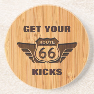 Bamboo Look & Engraved Get Your Kicks on Route 66 Coaster