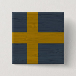 Bamboo Look & Engraved Sweden Swedish Sverige Flag 15 Cm Square Badge