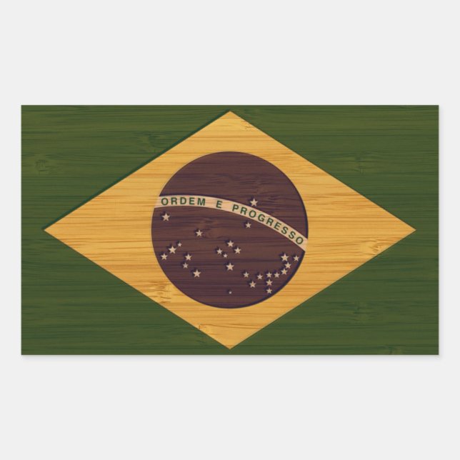 Bamboo Look & Engraved Vintage Brazil Flag Rectangular Sticker (Front)