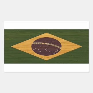 Bamboo Look & Engraved Vintage Brazil Flag Rectangular Sticker