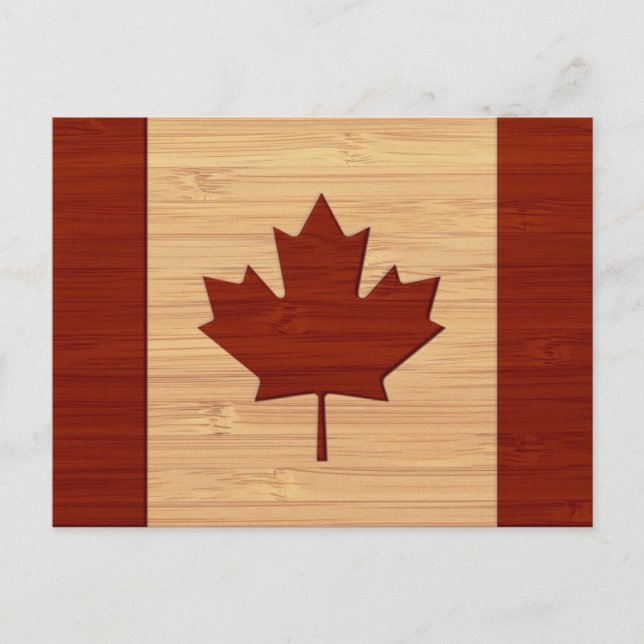 Bamboo Look & Engraved Vintage Canada Flag Postcard (Front)