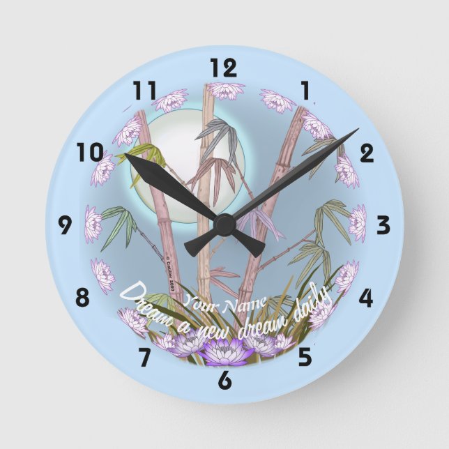 Bamboo Lotus Moon Round Clock (Front)