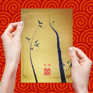©Bamboo Love/ Red Gold Chinese Wedding Invitation