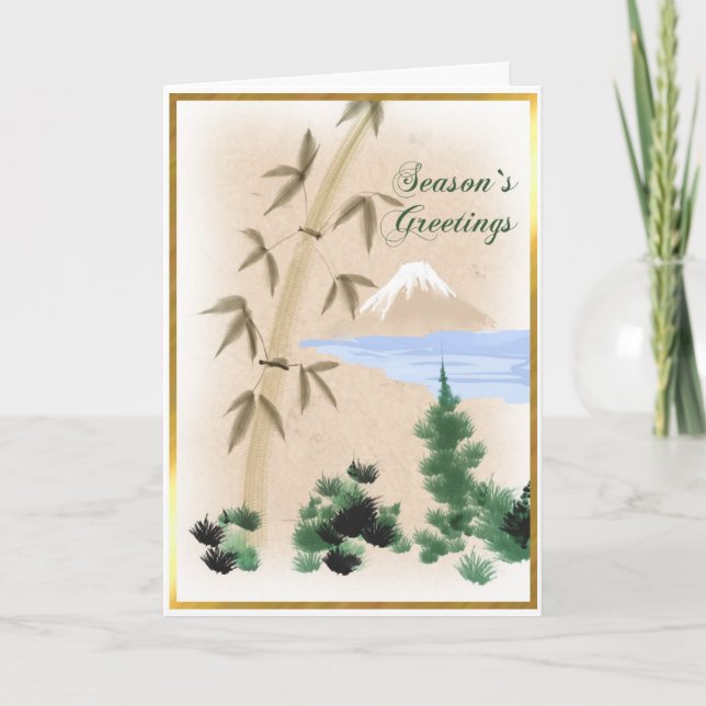 Bamboo & Mt Fuji Japanese Christmas Greeting Card (Front)