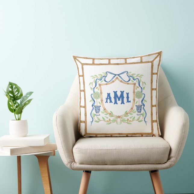 Bamboo & Olive Topiary Crest | Monogram Cushion (Chair)