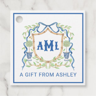 Bamboo & Olive Topiary Crest Monogram Favour Tags