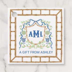 Bamboo & Olive Topiary Crest Monogram Favour Tags