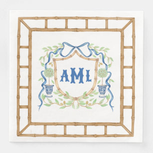 Bamboo & Olive Topiary Crest   Monogram Napkin