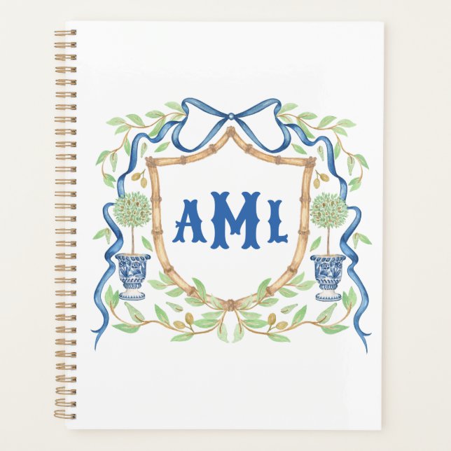 Bamboo & Olive Topiary Crest | Monogram Planner (Front)