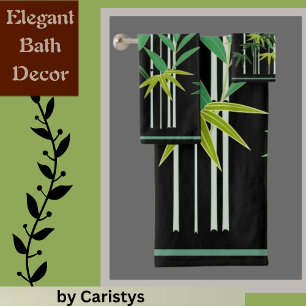 Bamboo on Black Bath Towel Set