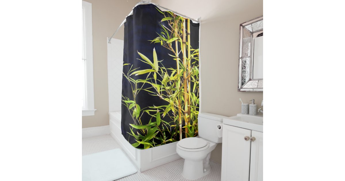 Bamboo On Black Shower Curtain Zazzle