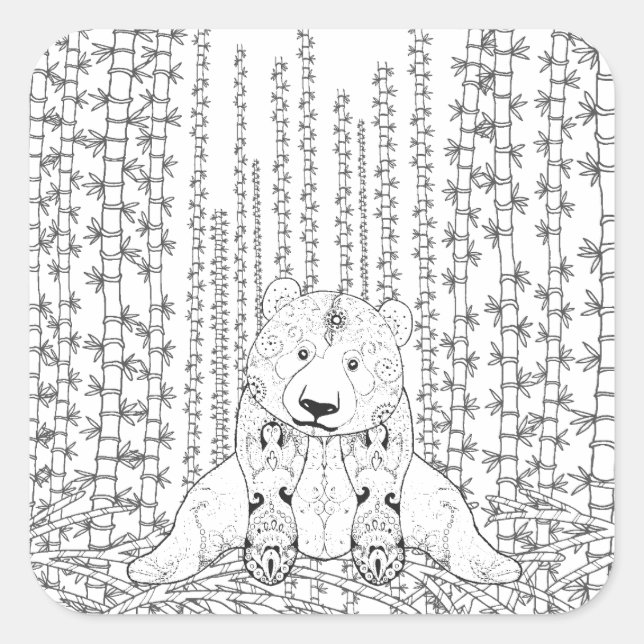 Bamboo Panda Doodle Square Sticker (Front)