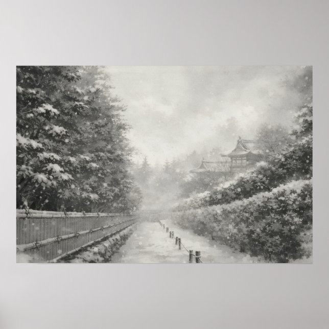 Bamboo Path in Snow – Yang | Japanese Zen Wall Art (Front)