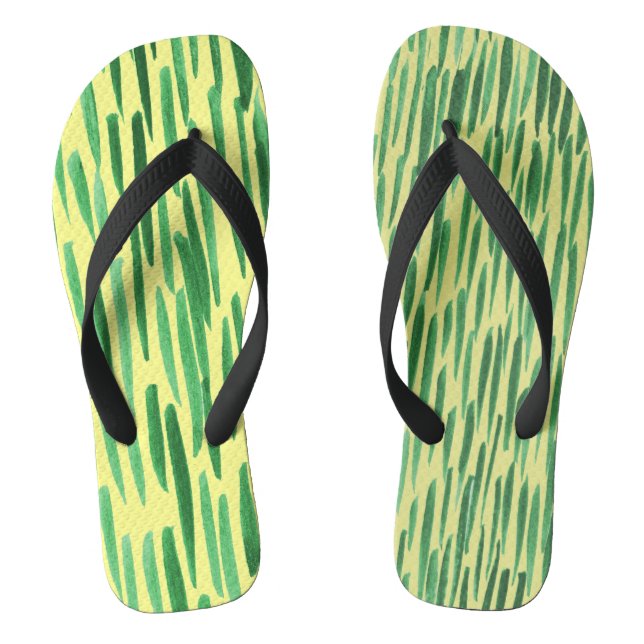  Bamboo Pattern Jungle Vibe Green Stripes Flip Flops (Footbed)