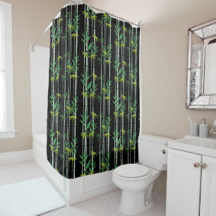 Bamboo Pattern on Black Background Shower Curtain