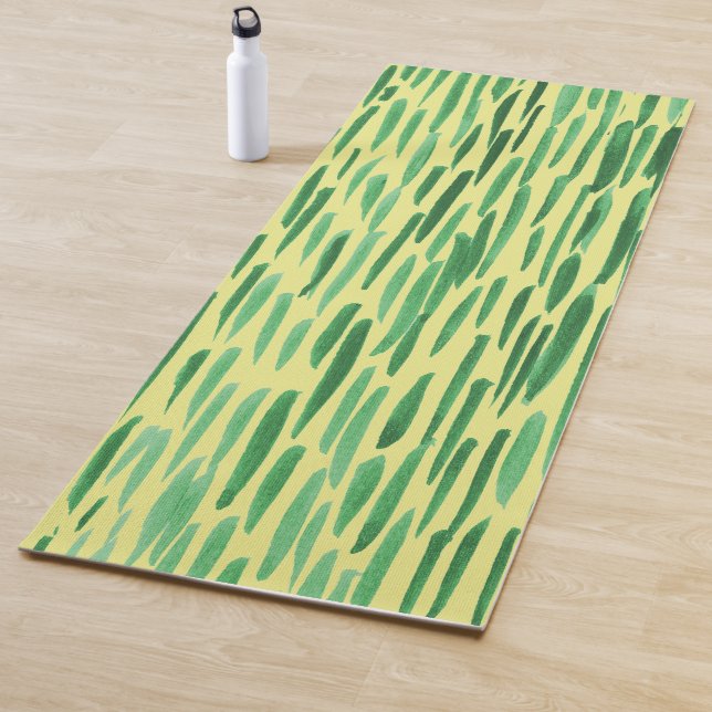  Bamboo Pattern Tiki Vibe Green Stripes Yoga Mat (In Situ)