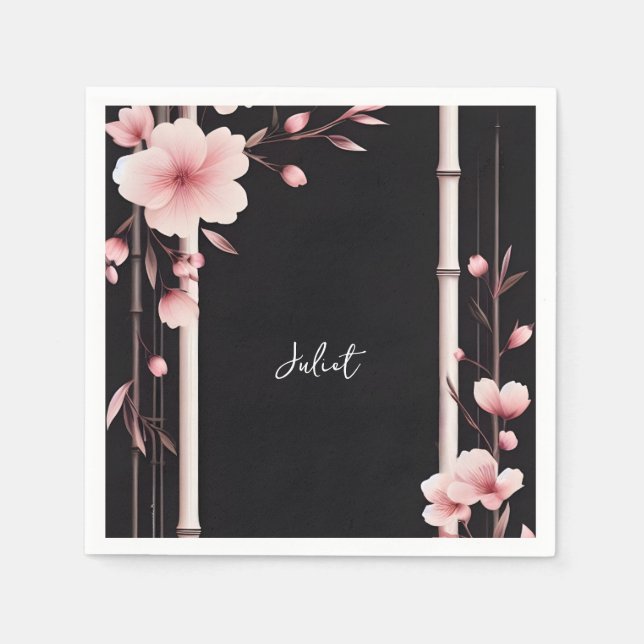 Bamboo Pink Sakura Cherry Blossom Bridal Shower Napkin (Front)