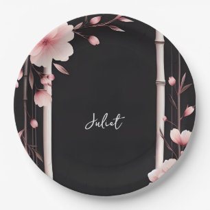Bamboo Pink Sakura Cherry Blossom Bridal Shower Paper Plate