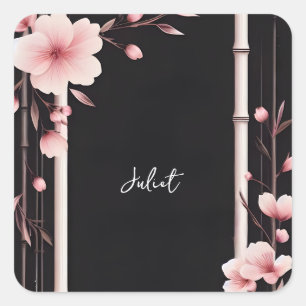 Bamboo Pink Sakura Cherry Blossom Bridal Shower Square Sticker