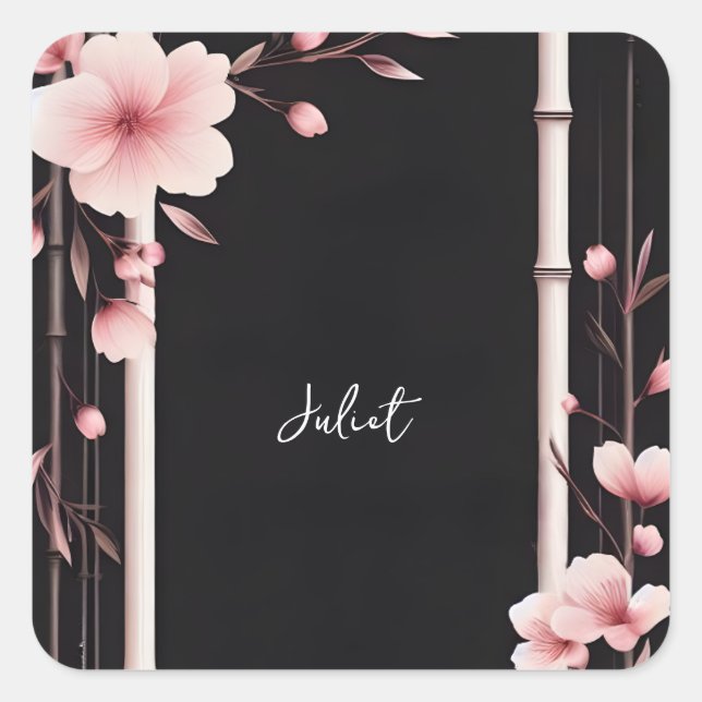 Bamboo Pink Sakura Cherry Blossom Bridal Shower Square Sticker (Front)