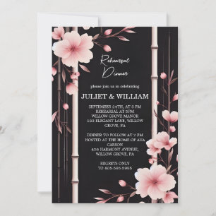 Bamboo Pink Sakura Cherry Blossom Rehearsal Dinner Invitation