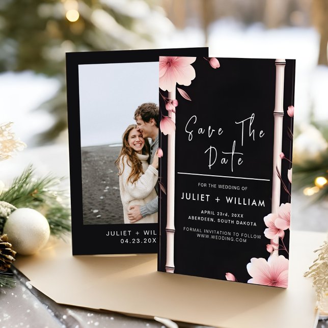 Bamboo Pink Sakura Cherry Blossom Wedding Save The Date (Creator Uploaded)