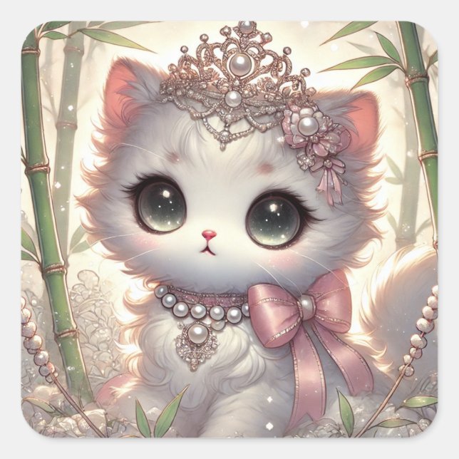 Bamboo Princess Cat Square Sticker (Front)
