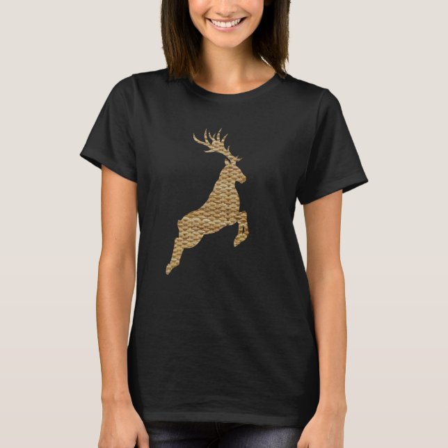 Bamboo Print Basket Rattan  Reindeer T-Shirt (Front)