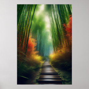Bamboo Retreat, A Journey on the Wooden Pathway Poster