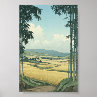 Bamboo Rice Field Modern Japanese Ukiyo-e Poster
