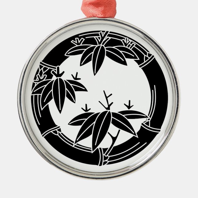 Bamboo ring with bamboo leaves metal tree decoration (Front)