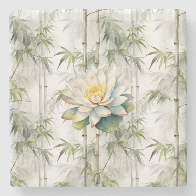 Bamboo Serenity Lotus Stone Coaster (Front)