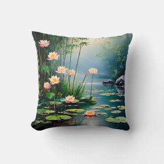 Bamboo stalks and lotus flowers cushion