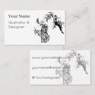 Bamboo Warrior & Tiger Ink Painting Business Card