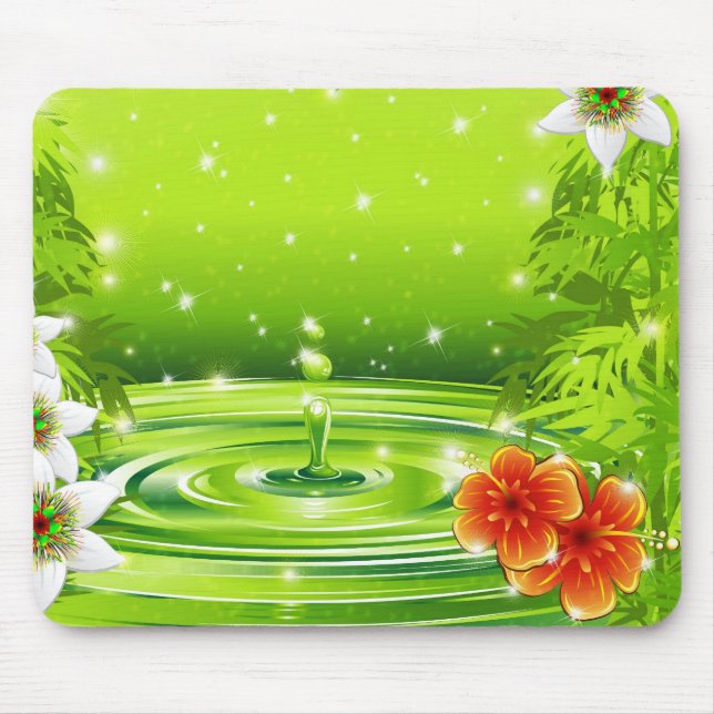 Bamboo, Water and Tropical Flowers Mouse Mat (Front)