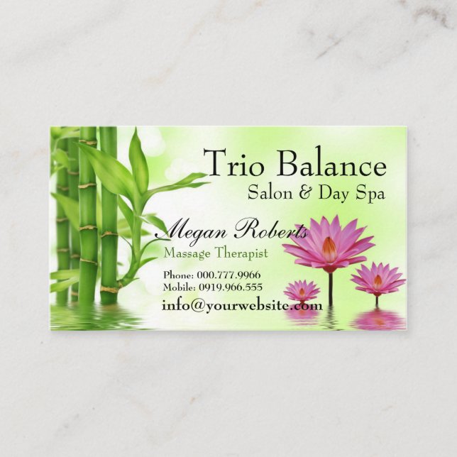 Bamboo Water Lotus Massage Salon Spa Appointment Card (Front)