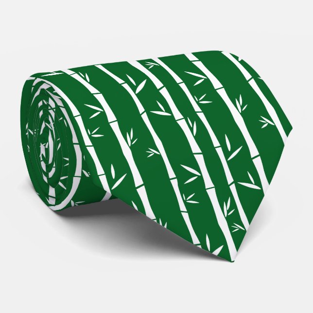Bamboo White and Green Custom Tie (Rolled)
